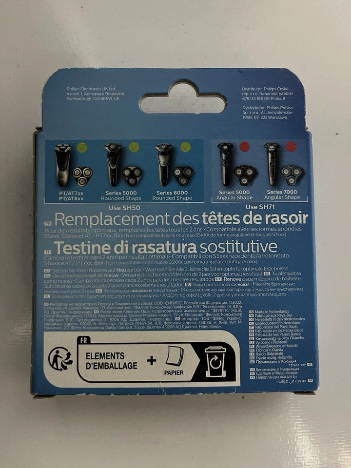 Philips SH50/50 Shaving Heads Shaver Replacement, 3 Heads per Pack -Brand New