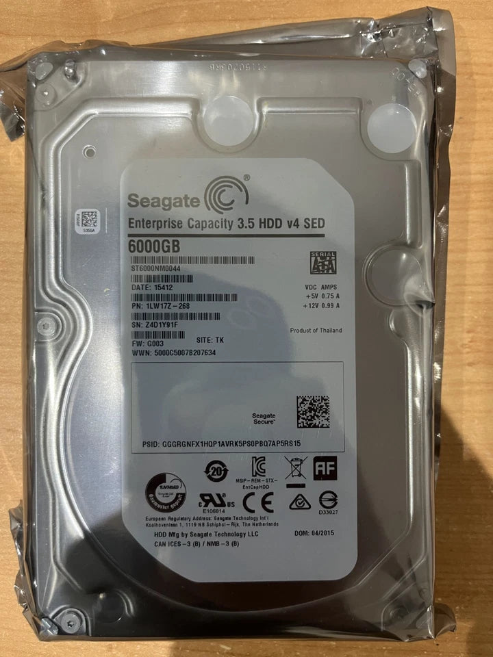 Seagate Enterprise Capacity 6TB ST6000NM0044 v4 SED 7200rpm 128MB 3.5" New