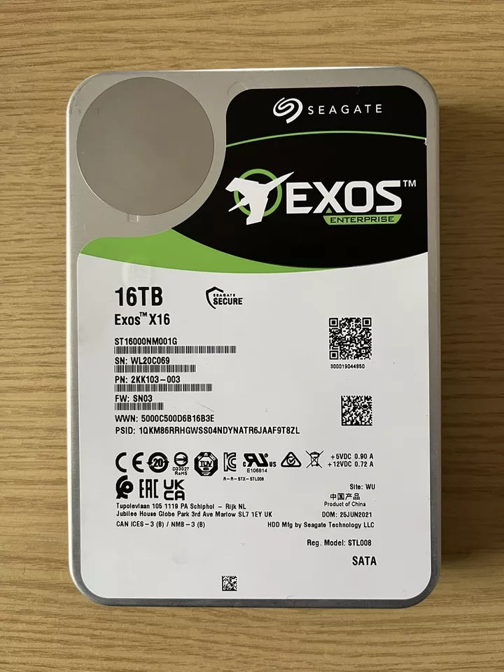 Seagate EXOS X16 ST16000NM001G 16TB 256MB 7200rpm 3.5" SATA 6Gb/s Enterprise HDD
