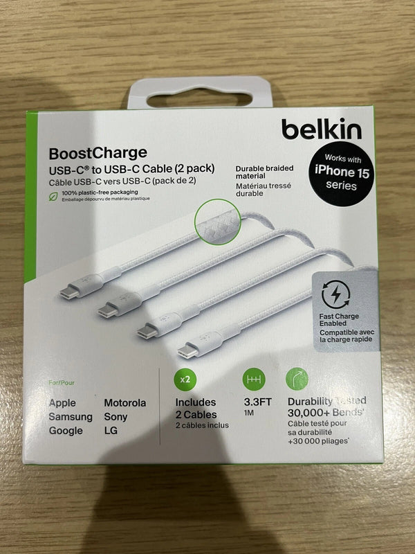 Belkin USB C to USB C fast charger cable, USB type C 2 pack, 1 metre Cable