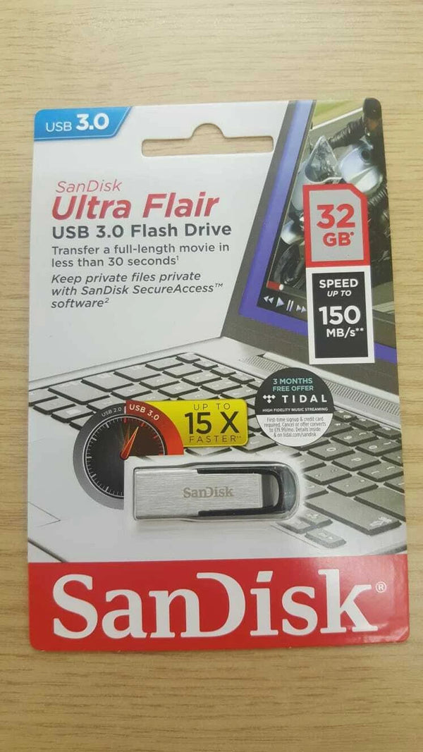 SANDISK Ultra Flair USB 3.0 Flash Drive 32GB.
