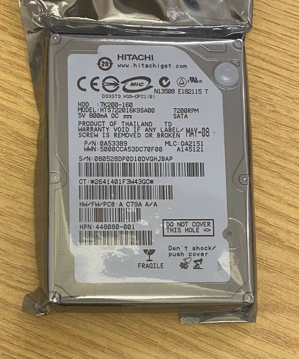 New Hitachi 160GB 2.5" SATA Laptop Hard Drive 7200rpm HTS722016K9SA00