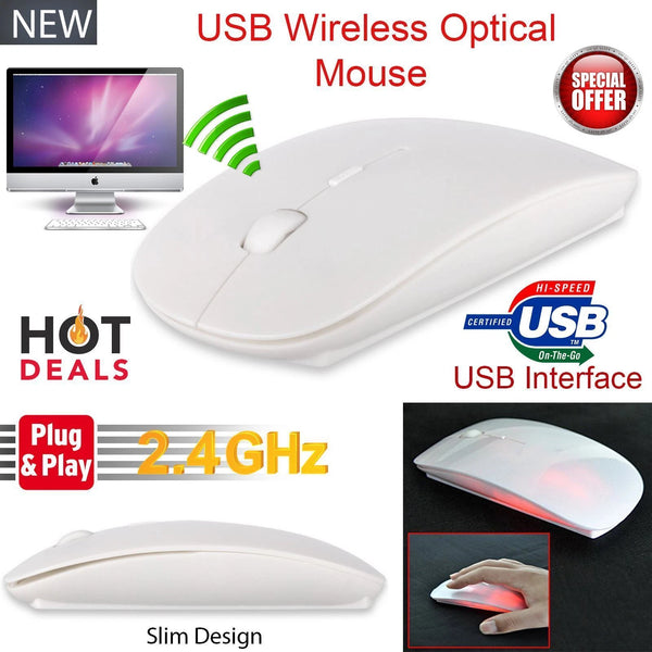 USB Mouse Optical 2.4GHz Wireless White Cordless PC Laptop Netbook Windows-Mac