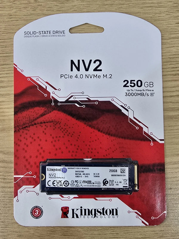 Kingston 250GB NV2 M.2 NVMe SSD, R/W 3000/1300 MB/s Brand New Sealed