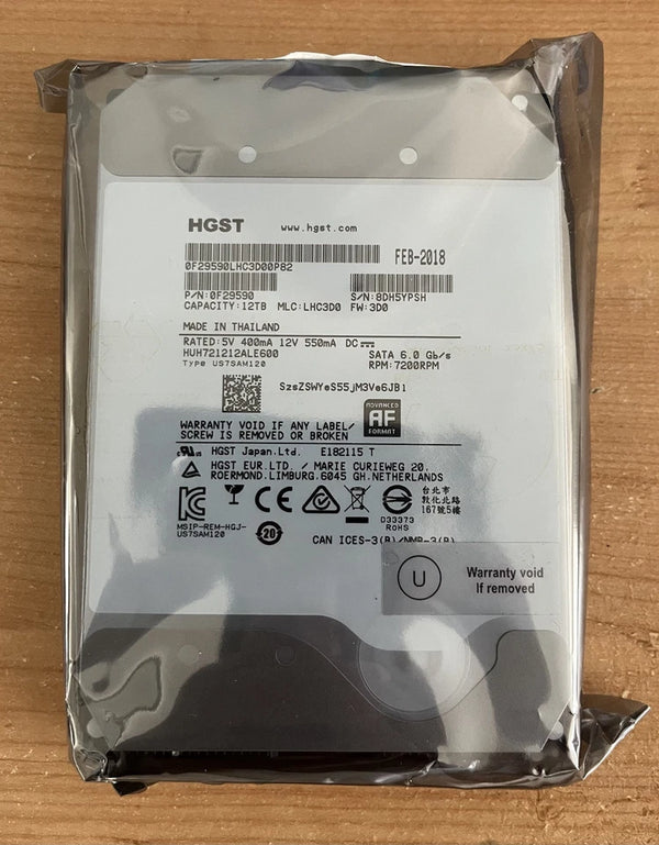 HGST 12TB 6G SATA 7.2k 3.5" 7200RPM HDD - HUH721212ALE600-Used-Good Health